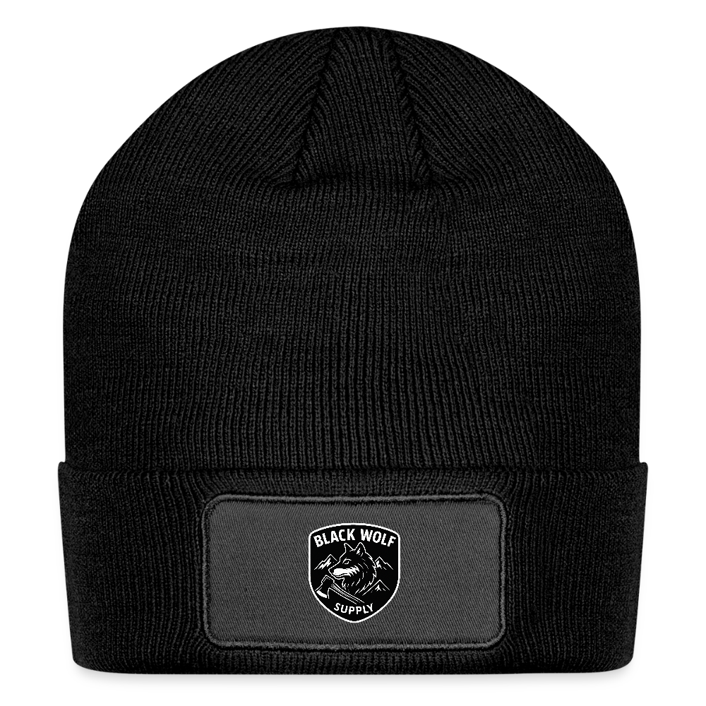 BLACK WOLF : ORIGINAL PATCH BEANIE - black